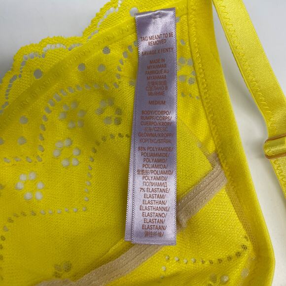 Savage X Fenty Women's Bombshell Broderie Lace Halter Bralette Yellow Size M - Picture 5 of 5